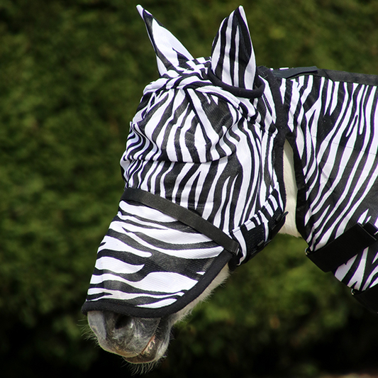 HY Zebra Fly Mask With Ears and Detachable Nose